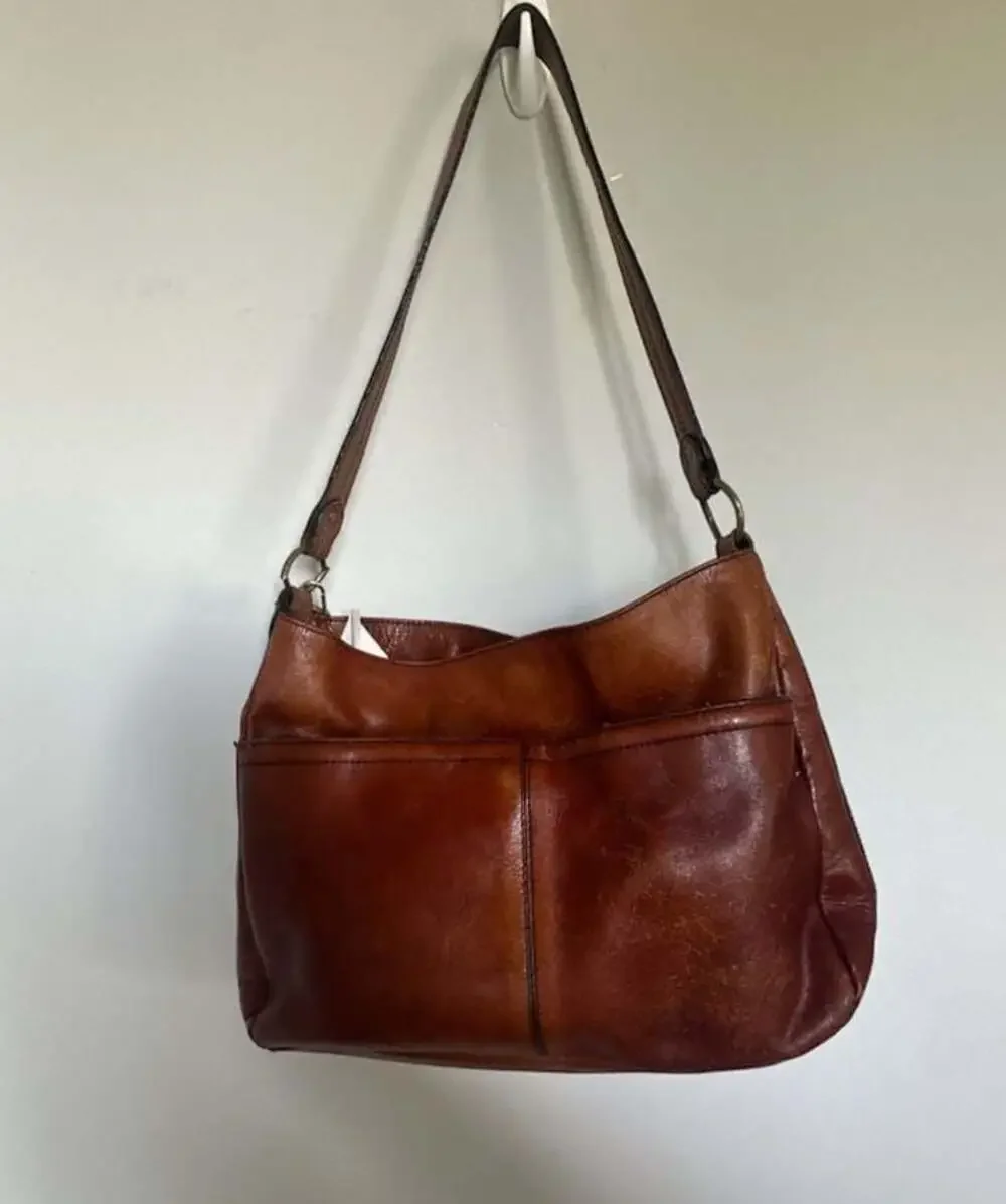 Etienne Aigner Vintage Brown Leather Hobo Shoulder Bag with Gold-Tone Hardware